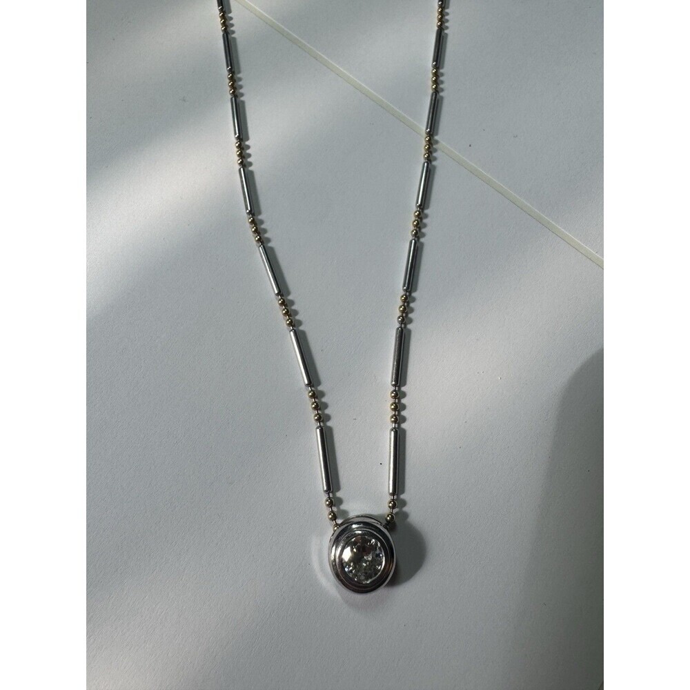 14k White & Yellow Gold Bezel Set 1.13 Carat Diamond Necklace - Picture 2 of 12